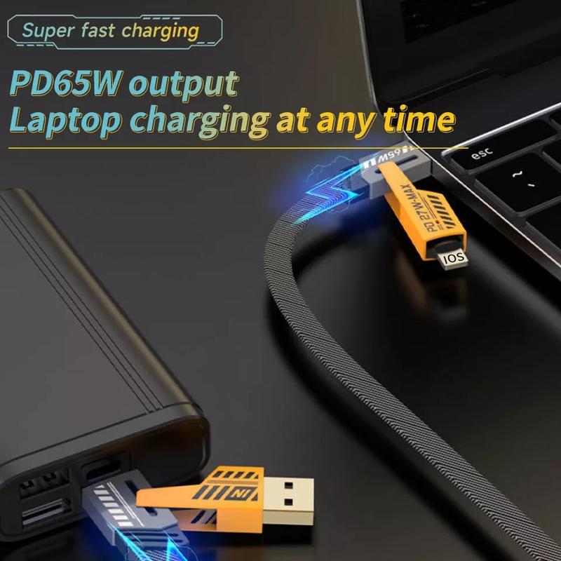 [ UK SELLER] Dual Head Type-c Data USB 4-in-1 PD 65W Fast Charging Cable Flash Charging Cable For iPhone15/14/13/12/11 Pro Max/XS MAX/XR/XS/X/8/iPad/Samsung Notebook Phone Charging Cable Smartphone Cellphone Mobile Electronic multi charger Alloy Android c 7