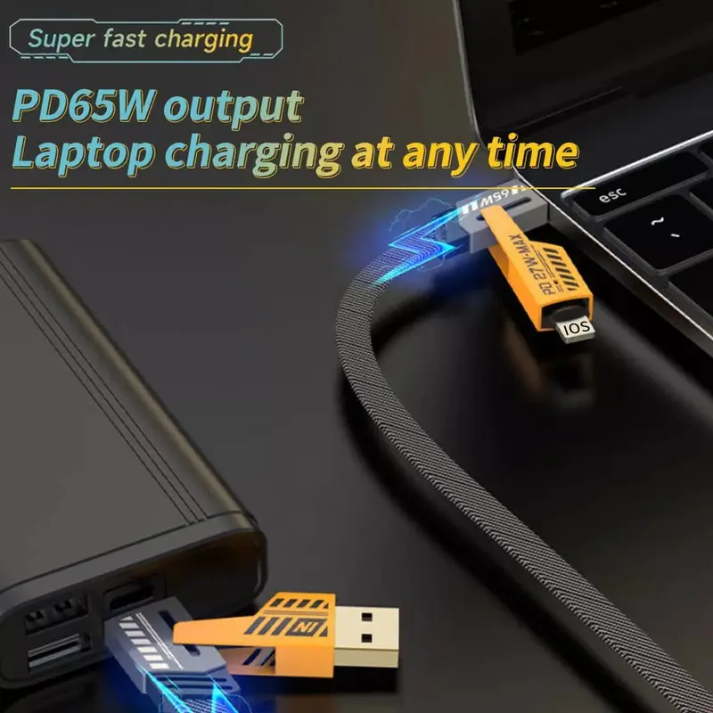 [ UK SELLER] Dual Head Type-c Data USB 4-in-1 PD 65W Fast Charging Cable Flash Charging Cable For iPhone15/14/13/12/11 Pro Max/XS MAX/XR/XS/X/8/iPad/Samsung Notebook Phone Charging Cable Smartphone Cellphone Mobile Electronic multi charger Alloy Android c 6