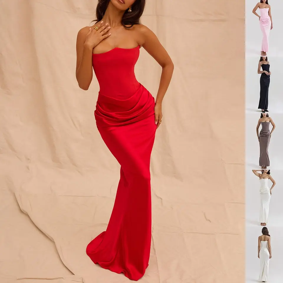 Slim Tube Top Long Dress Sexy Fashion Bandeau Backless