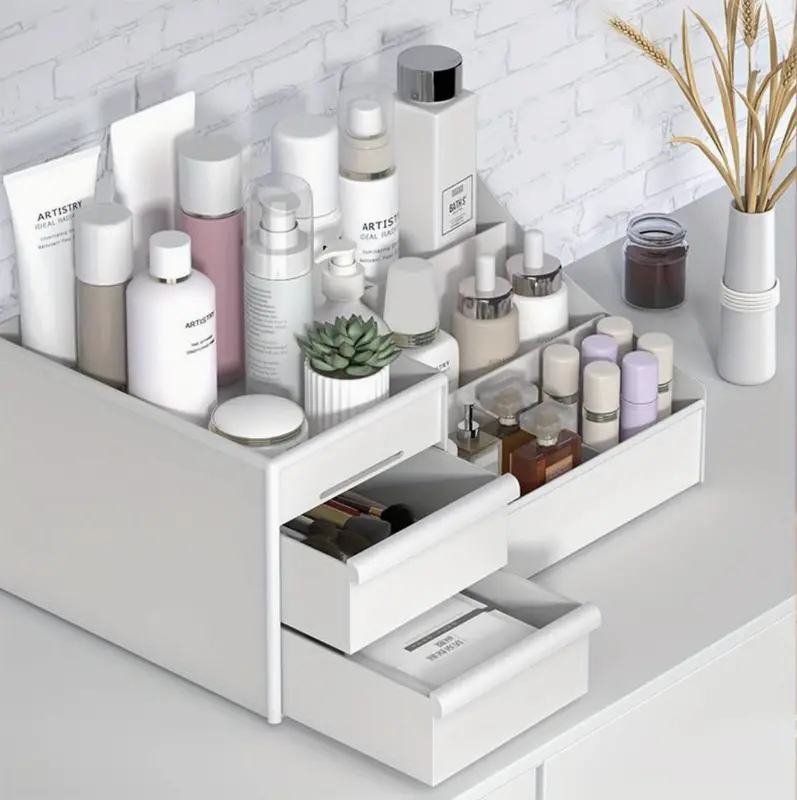 Makeup Organizer Makeup Storage Box with Drawers Plastic Household Storage for Makeup Desk Organizer Multi Purpose Desk Storage Box Space Saving Home Organizer Home Decor 0