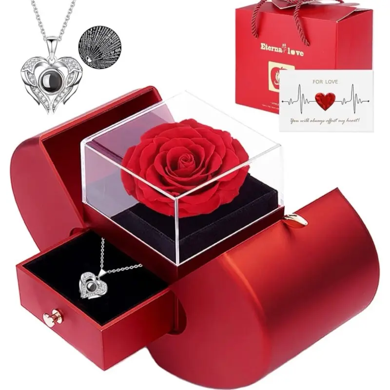 Preserved Real Rose Gifts for Women,Mum,Wife,Eternal Flowers Rose with I Love You Necklace in 100 Languages
