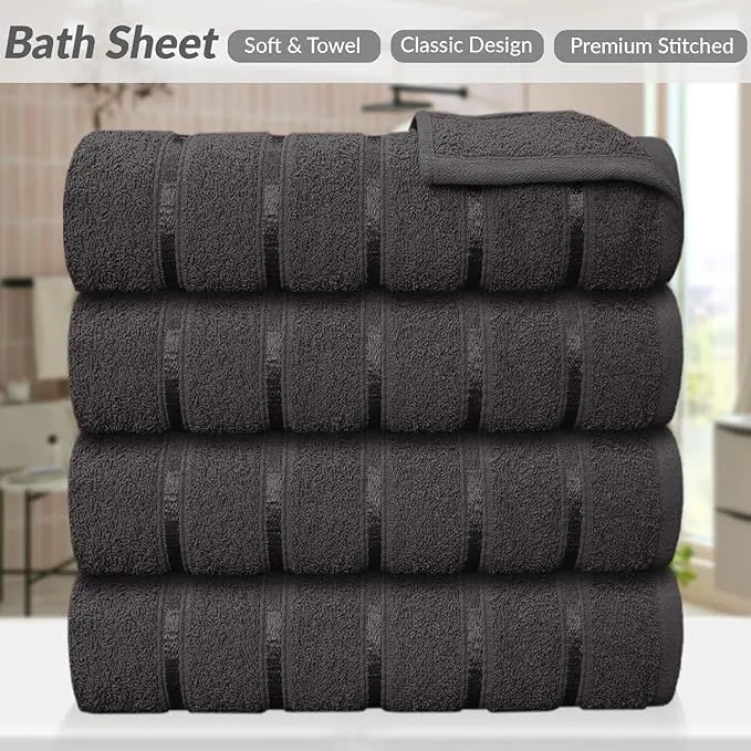 Premium Extra Large Bath Sheets Pack of 4, 100% Egyptian Cotton Bath Towels Set Highly Absorbent – Quick Dry Super Soft Hotel Quality Bathroom Towels