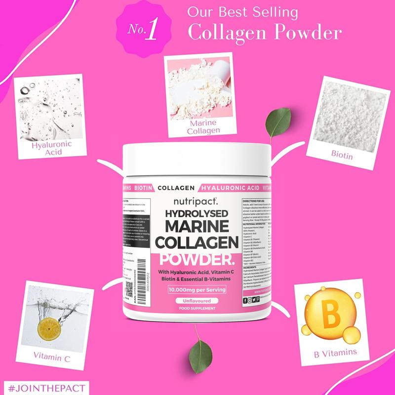 Marine Collagen Powder 10,000mg with Hyaluronic Acid, Vitamin C, Biotin and B Vitamins - Nutripact 2
