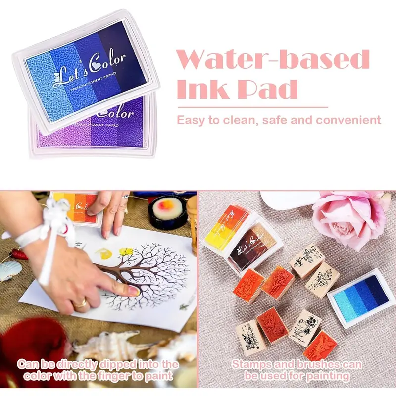 6PCS Rainbow Ink Pad Set 24 Colours, Non-Toxic Washable Stamp Ink Pad for Fingerprints, Gradient Ramp Ink Pad for Kids Scrapbooking Card Making Paper Craft Fabric Rubbe 3