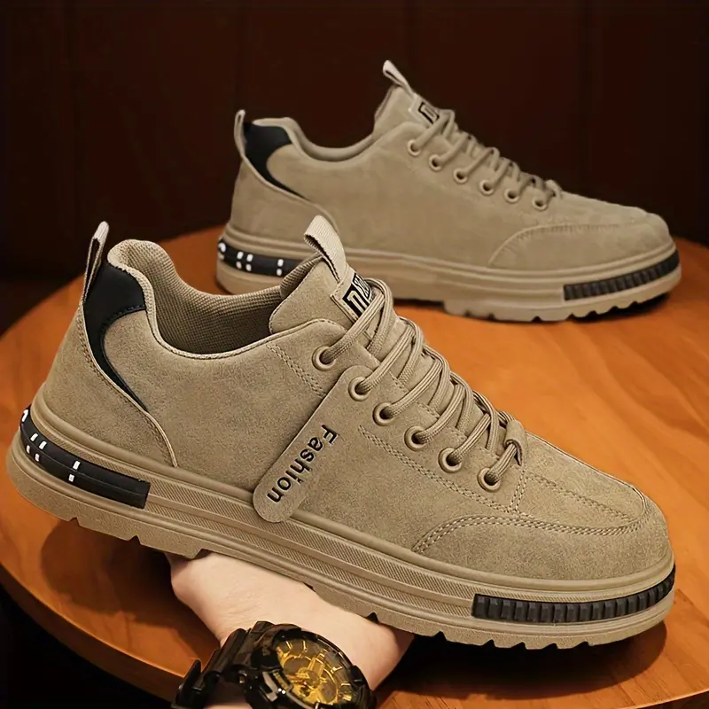 Men's Casual Fashion Sneakers - Low Top, Non-Slip, Durable, Lace-Up, Solid Color, PU Upper, Rubber Sole, Fabric Insole, Round Toe for Spring/Autumn