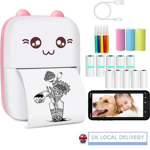 [UK Local] Inkless Mini Portable Printer - Pocket Thermal Printer with 13 Roll Papers, Bluetooth Wireless Smart Printer for Photos, Office Receipts,QR Codes,Labels,Notes Printing Compatible with iOS Android Phone printers of tiktok