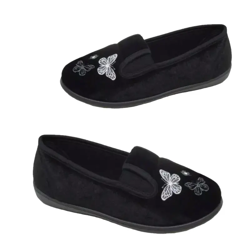 Ladies  Wide Fit Memory Foam  Hard Sole Moccasin Slippers Size Comfort, Cushioned, Lightweight, Memory Foam Women Girl Footwear Walking Shoes Casual Black 1