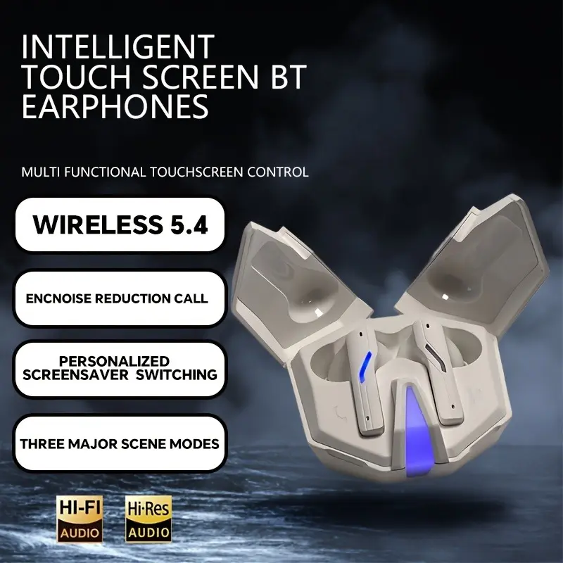 1 Pair Wireless In-Ear Headphones with Active Noise Cancellation, Touch Control, Type-C Charging, 300mAh Rechargeable Battery, Non-Waterproof, Emergency Light, Compatible with Music Apps & Games - Mirror Headphones 6