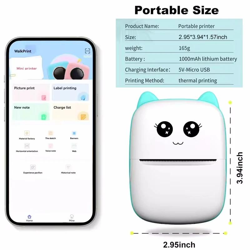 Portable thermal printer mini cat print photo pocket thermal label printer 58mm printing wireless Bluetooth Android iOS printers 4