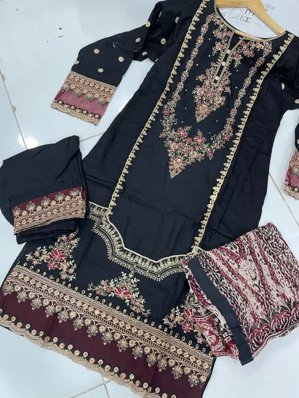 KHADIJAH’S | Embroidered Linen Ready To Wear | KJ073 (Black) 0