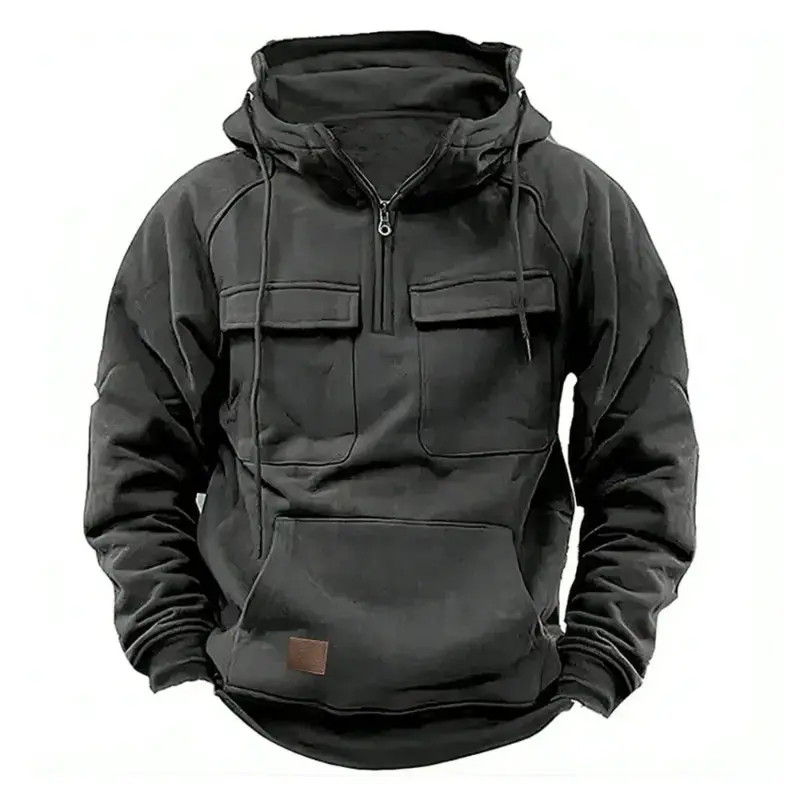 Half Zipper Men's Tactical Hoodies Solid Warm Fleece Military Sweatshirts Multi Pockets Male Hooded Jackets Thick Outdoor Polar Menswear Tops 5
