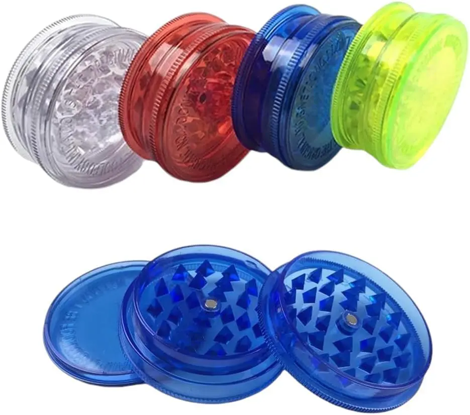 Premium 3 Part Plastic Salt Herb and Spice Grinder 60mm Magnetic Shark Teeth Assorted Colours Portable Herbal Dispoable & Reuseable Durable Pocket Sized Unisex Gift Kitchen Seasoning Utensils