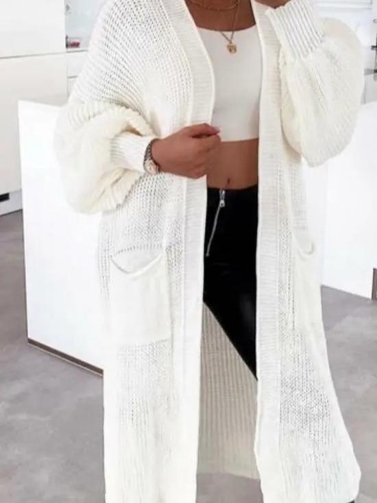 Women Chunky Knitted Oversized Cardigan Ladies Balloon Sleeve Long Maxi Cardigan Fit Knitwear Womenswear Casual Comfortable Dress Elegance Outfit Tops Underwear Loose Basic Minimalist 2