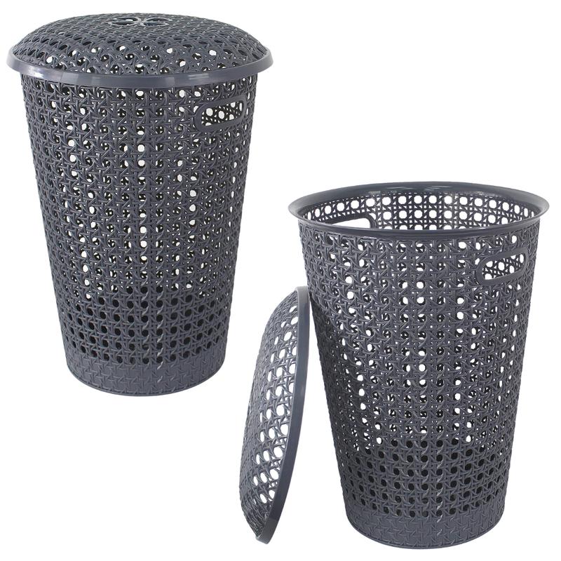 Small Plastic Laundry Basket with Lid and Handles, 48 Litre Basket storage Hamper in Grey, Taupe or White,, 39cm x 26cm x 52cm Organiser Rattan 6