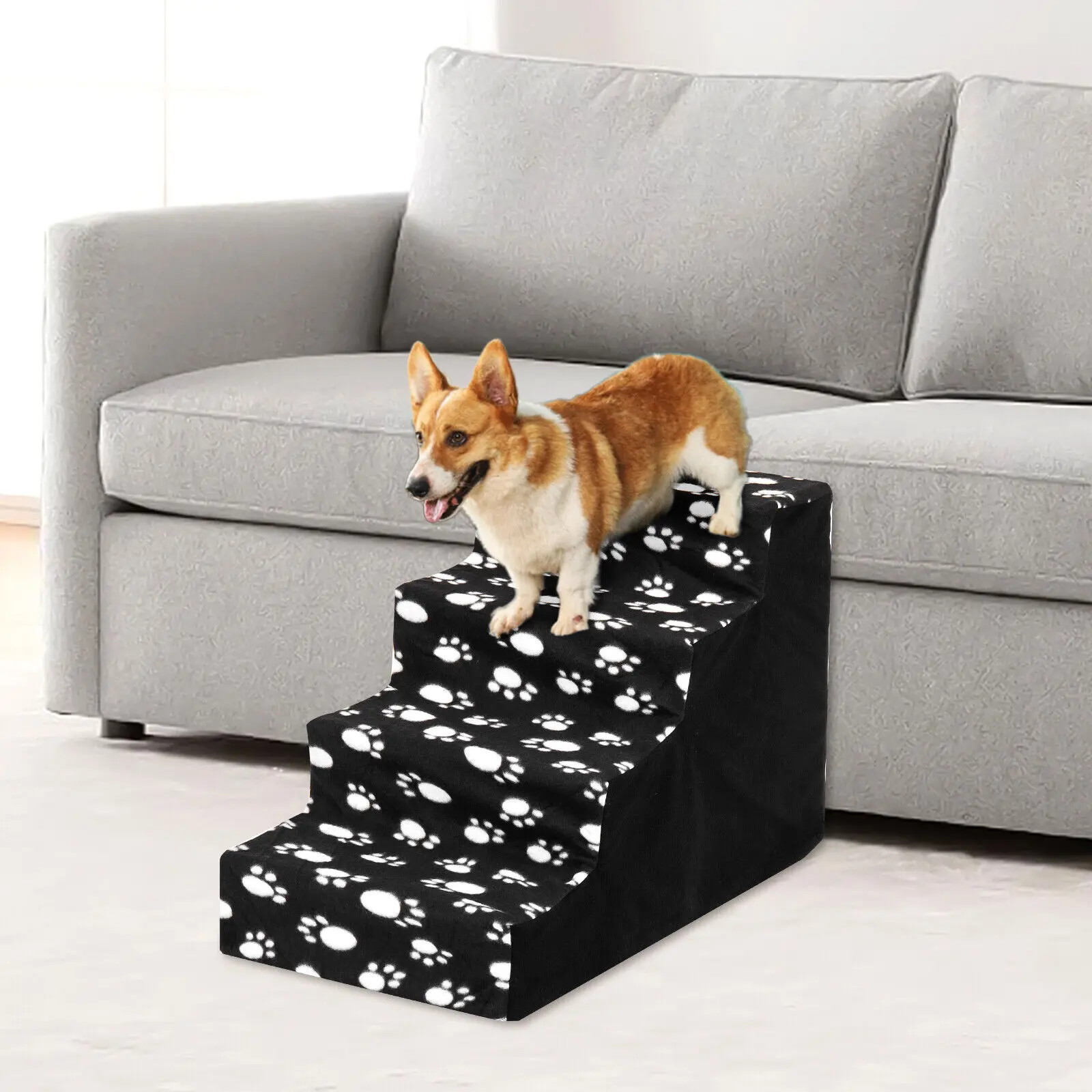 Pet Stairs 4-Step 45x35x30cm Anti-Slip Dog Steps with Removable Washable Cover for Smaller Elder Pets Sturdy Steps for Dogs