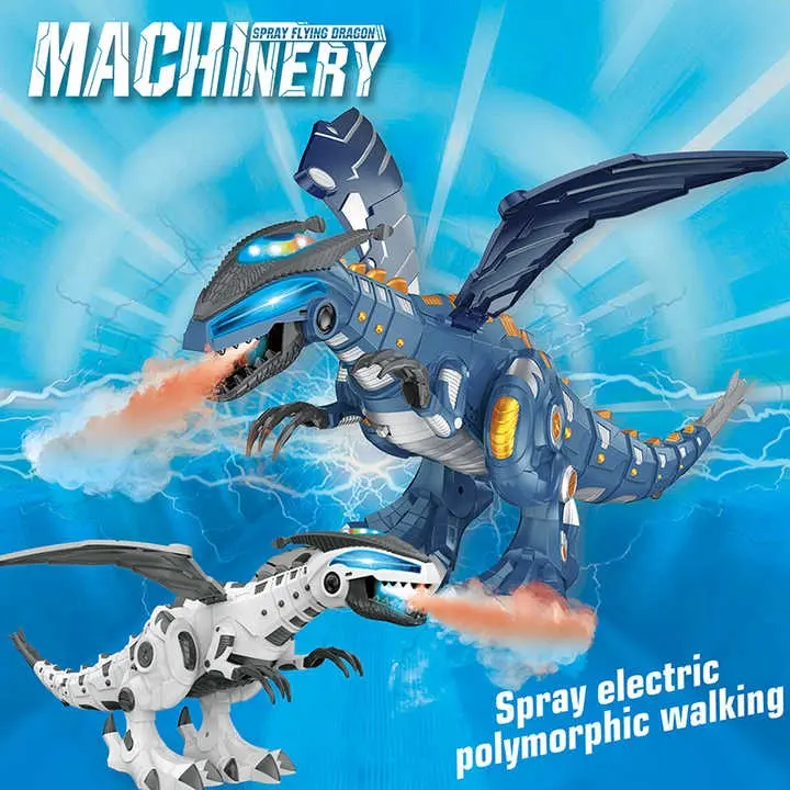 Dinosaur with Mist Spray Moving Electric Dinosaur Toy & Light Up with Roar Sounds Add Water for Fire Breathing Red Light Fire Effect Toy For Kids (White & Blue) 1