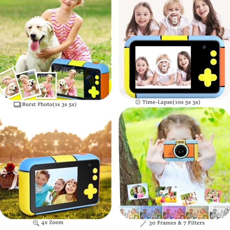 Kids Digital Camera Selfie Camera for Kids Children 3-10 Years 1080P FHD Video Camera Cam with 2.4” LCD, 32GB Card, 4X Zoom, Filters, Kids Camera Gift for Boys Girls 3 4 5 6 7 8 9 10 Years Portable Rechargeable Birthday Screen 3
