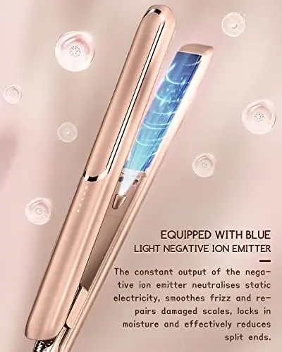 Hair Straightener for Women, Hair Straightener and Curler 2 in 1, Flat Iron Hair Straightener for Travel＆ Hair Styling, with Adjustable Temperature (140-230℃) Gift for Girl＆Women (Rose Gold) Handle Plug Smooth Comfort Storage 2