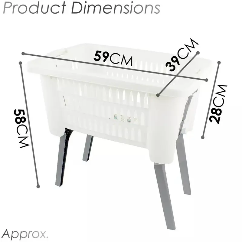 Foldable Legs Laundry Basket, Collapsible Storage, Lightweight, Large Capacity Organiser Pack 2