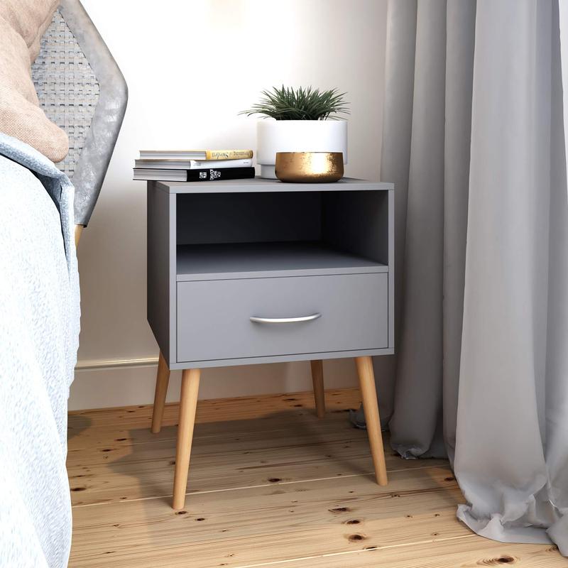 Joolihome Joolihome Wood Bedside Table Set of 2 Cabinet Storage Nightstands 1 Drawer with Metal Handle, 42 x 42 x 56 cm (Grey, 2) 1