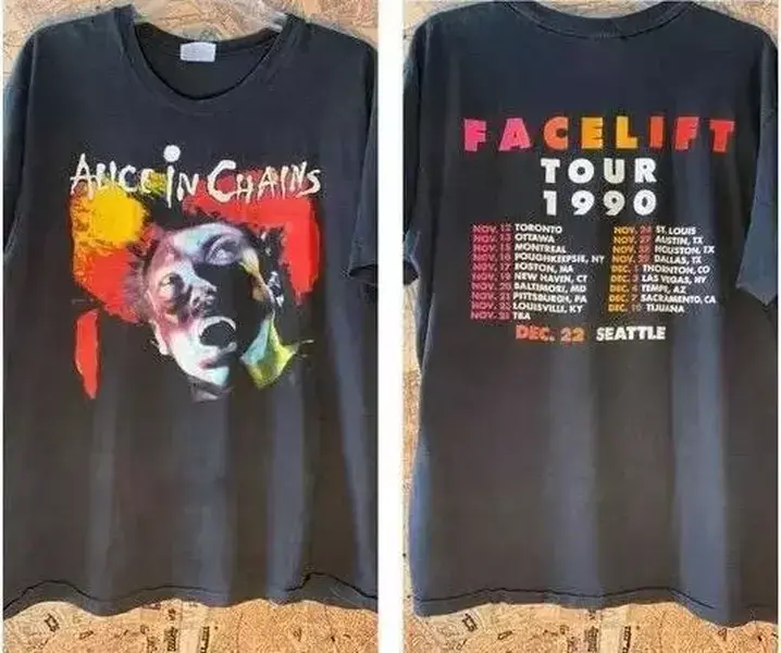 Vintage Alice In Chains Facelift 1990 Tour Merch Short Sleeve Graphic T-Shirt Unisex S-5XL, Vintage Band Tee, Graphic Te
