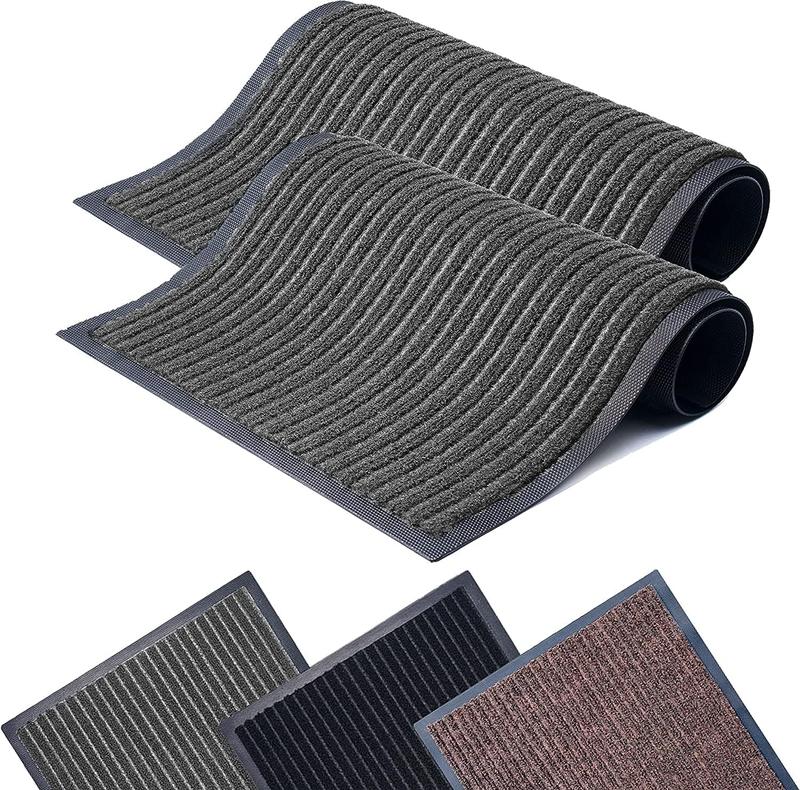 Dirt Trapper Door Mat for Indoor & Outdoor - Anti Slip Heavy Duty Waterproof Rubber Doormats - Washable Rug Mat & Front Door Carpet for Home Kitchen & Office (Grey, 44 x 75 cm) 0