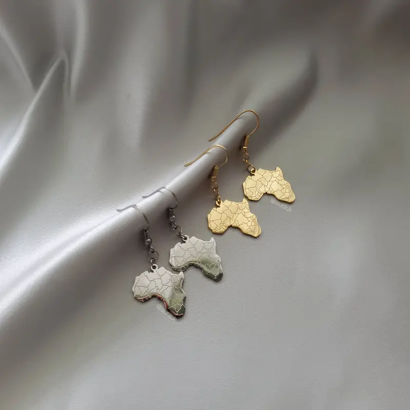 Map of Africa Drop Earrings - Stainless steel waterproof jewellery by Iṣura 3