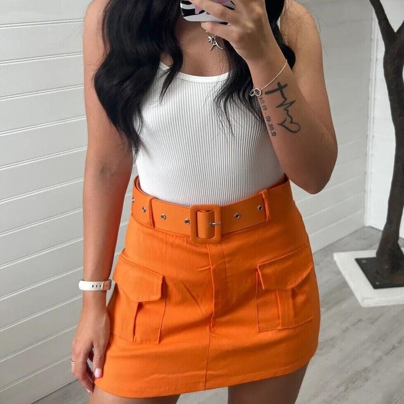 New Women's High Waisted Cargo Skort Summer Short Belted And Pockets Viral Skirt Cotton Casual 7