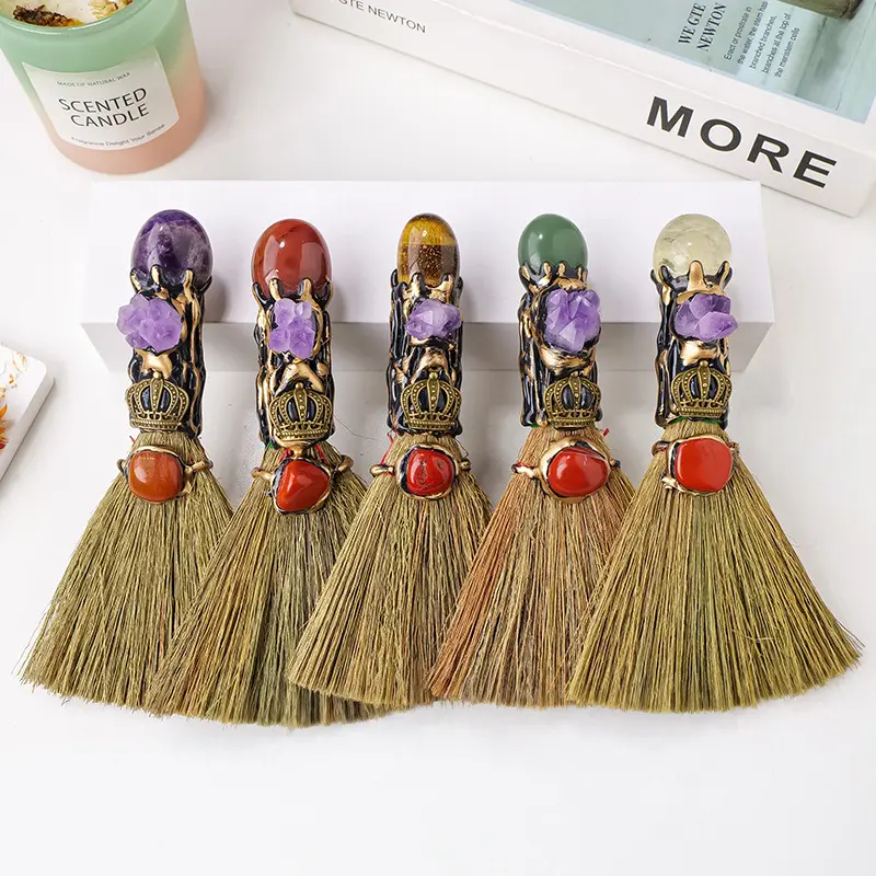 Witch Broom with Healing Crystals, Witch Broom, Magic Broom, Healing Crystals, Divination, Crystal Collection, Positive Energy, Energy Healing, Home decor, Broom Spirituality Gift Witchy Decor Cleansing Tool Amethyst Gemstones Gift Protection Altar 2