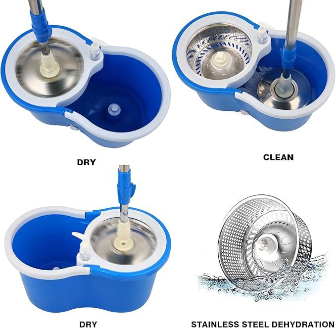 Spin Mop and Bucket with Wringer Set, 360° Spinning System, 3 Microfiber Mop Heads, 61" Stainless Steel Handle for Floor Cleaning Adjustable Pet 5