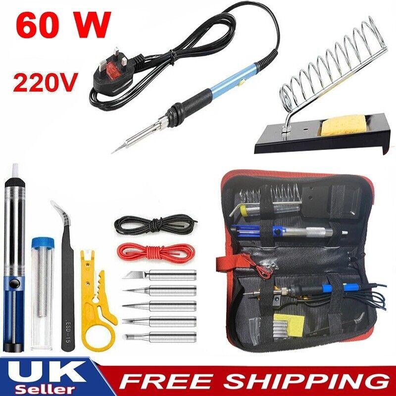 60W Soldering Iron Kit Electronics Welding Irons Solder Tools Adjustable Temp UK 0