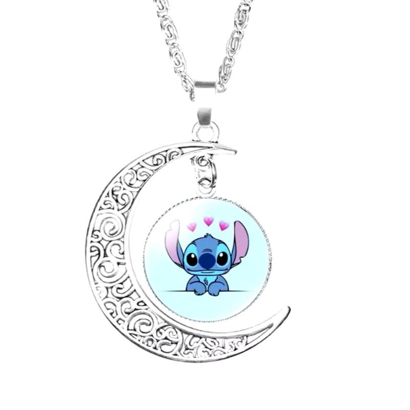 3 Piece Stitch and Angel  Necklace, Earring & Bracelet Set - Anime Cartoon 20mm Glass Dome Pendant Moon Alloy Chain Necklace Kids Gift Jewellery - Perfect Birthday / Christmas Gift 0