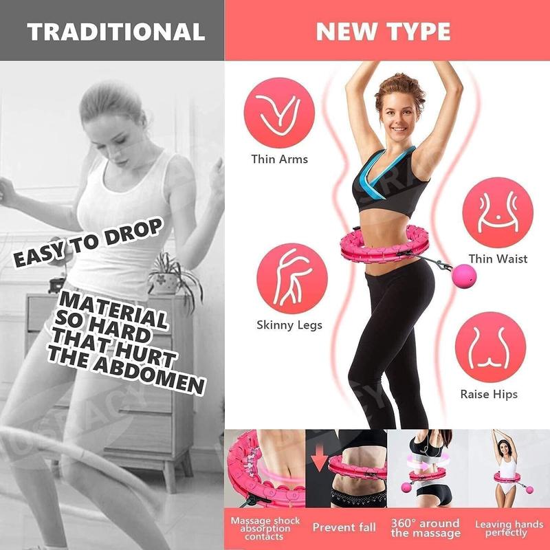 Weighted Smart Hula Ring Hoops, Exercising Non-Falling Hoola Hoops for Adults , Fitness Weight Loss Massage With 360° Auto-Spinning Ball, Adjustable Size 24 Detachable Knots,Thin Waist Exercise 2