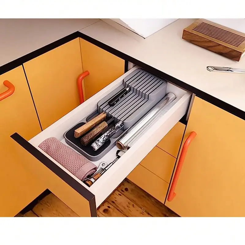 Professional Lying 2 Tier Knife Block,Compact Kitchen Knife In-Drawer Organizer,Drawer Insert For Kitchen Utensils,Streamlined Storage For Efficient Kitchen Organization 2