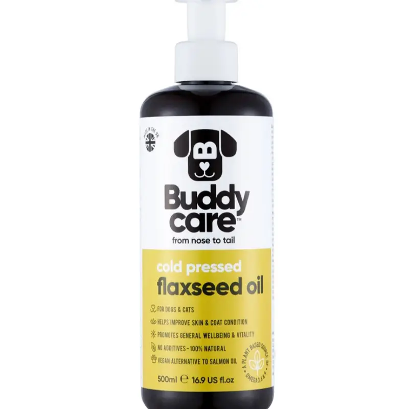 Buddycare Flaxseed Oil Dog Cat Supplement Pump 500ml - Omega-3 Fatty Acids, Joint Health, Heart Health, Antioxidant Properties 1
