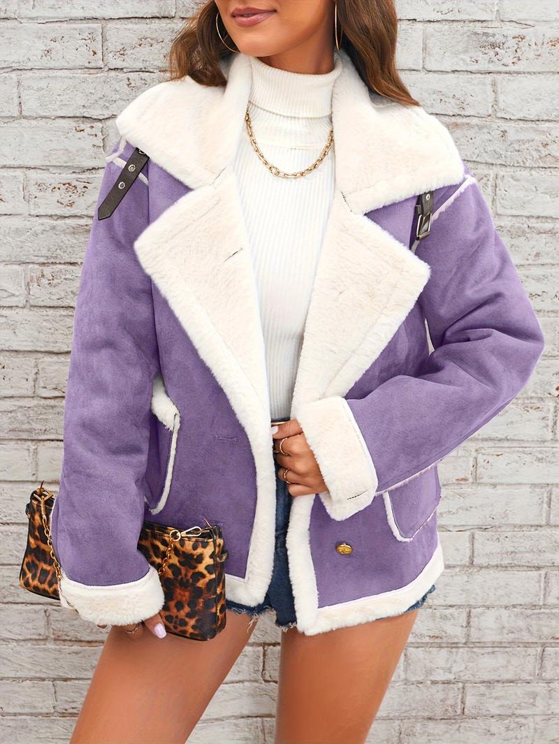 Product Introduction of Elegant Faux Fur-Lined Winter Jacket for Women - Cozy, Machine Washable with Pockets, Solid Color, Lapel Collar 18