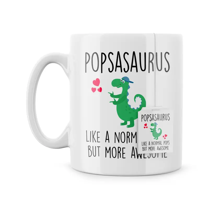 Rib Ticklerz - Pops Gifts Funny Mug For Pops Popsasaurus Like A Normal Pops But More Awesome Pops Birthday Gift Father's Day Dad Pops Present Dad Father Cup Drinkware 1