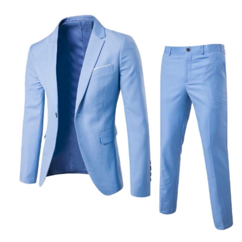Men's 2-piece suit slim fit business suit jacket casual jacket long pants 1