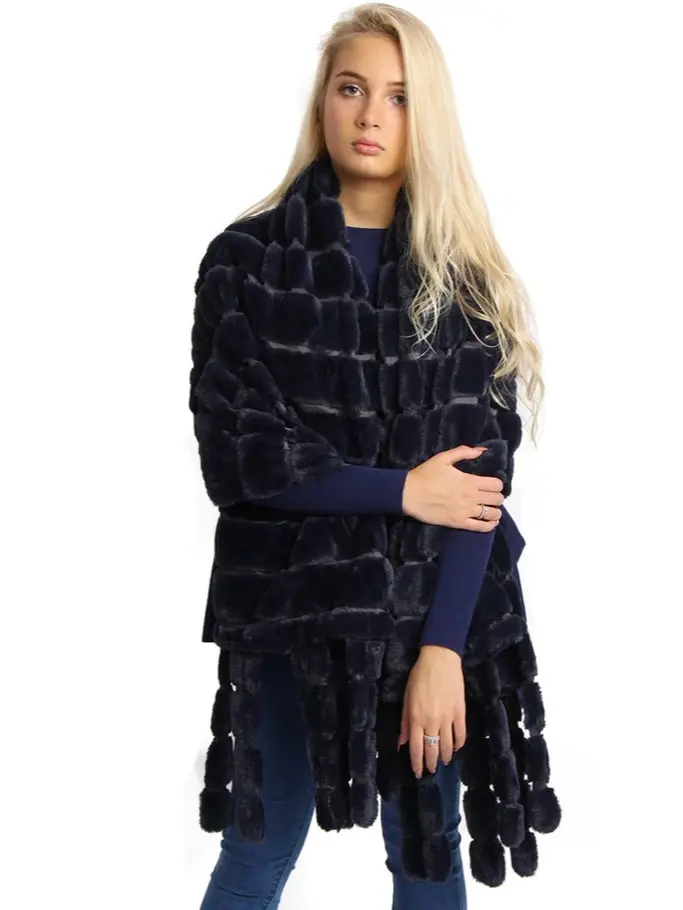 Super Soft Faux Fur Shawl Poncho With Dangling Details
