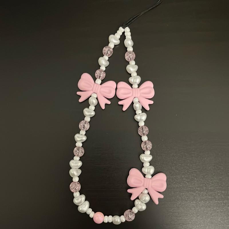Pink crystal + bow phone charm 3