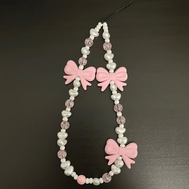 Pink crystal + bow phone charm 3