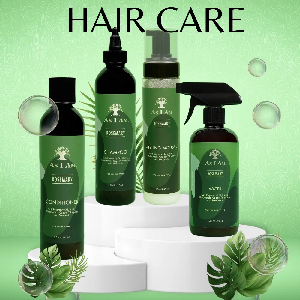 As I Am Rosemary Collection – Conditioner, Shampoo, Styling Mousse (237ml), and Rosemary Water (475ml)