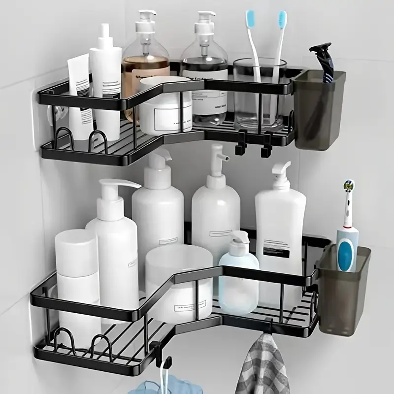 Dual Pack No-Drill Corner Shower Caddy - Rust-Free, Adhesive Mount Storage for Bathroom Bliss! 0