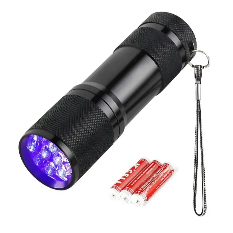 UV Torch 9 LED 395nm Ultraviolet Flashlight for Pet Urine Stain Bed Bugs - Blacklight Detector with 3 AAA Batteries