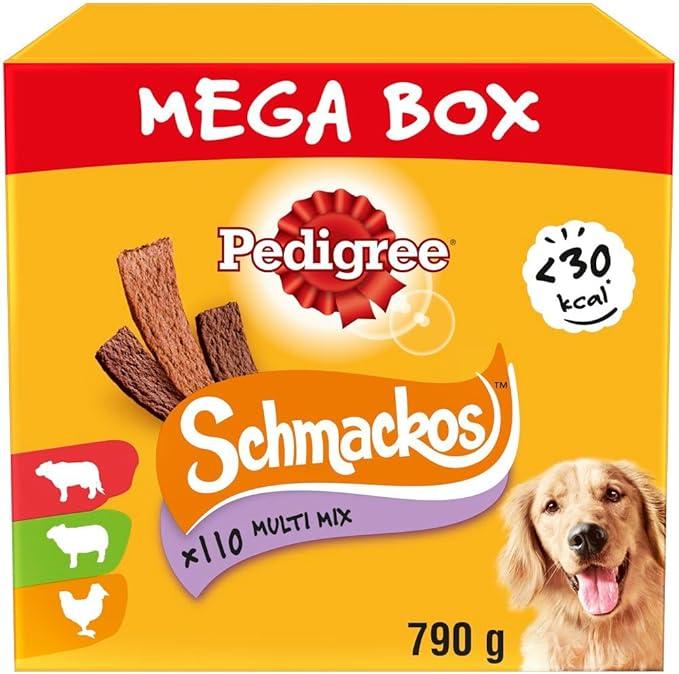 Schmackos Mega Pack 110 Strips Snacks, Dog Treat Multipack with Beef, Lamb and Poultry Flavours, 790 g (Pack of 1) 1