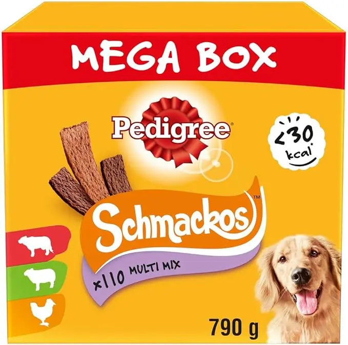 Schmackos Mega Pack 110 Strips Snacks, Dog Treat Multipack with Beef, Lamb and Poultry Flavours, 790 g (Pack of 1) 1