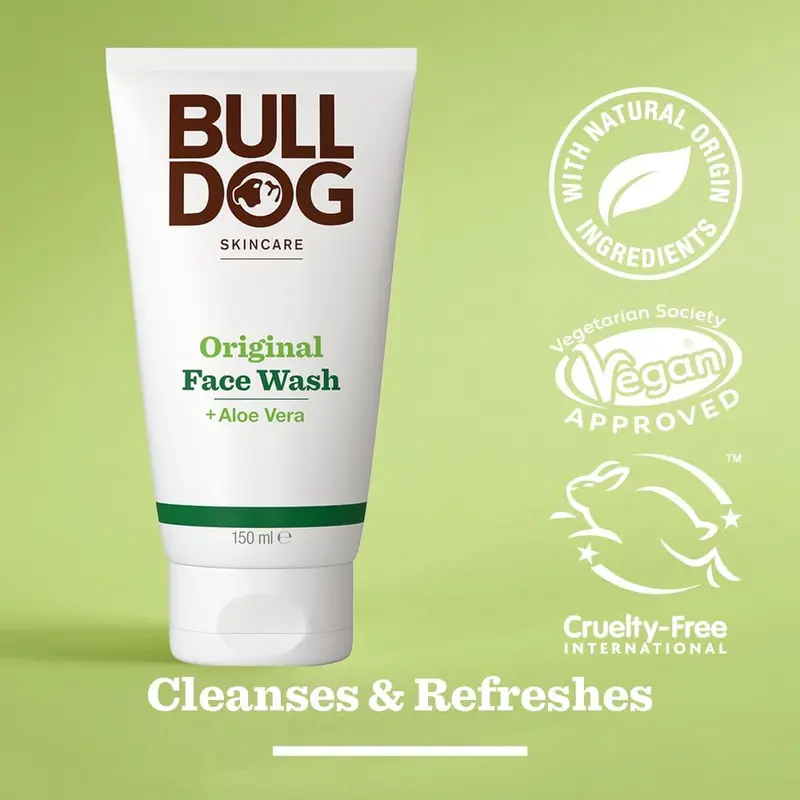 Bulldog Skincare Original Face Wash 150ml for Men with Normal to Dry Skin - Comfort Cleansing Gentle Cleanser 1