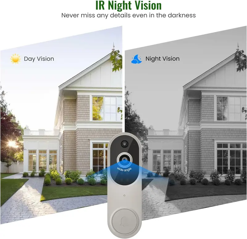 1080p Smart Wireless Video Doorbell Camera, Chime Ringer Included, AI Human Detection, 2.4G WiFi, Night Vision, Cloud Storage, 2-Way Audio, Live View, Battery Powered. 2