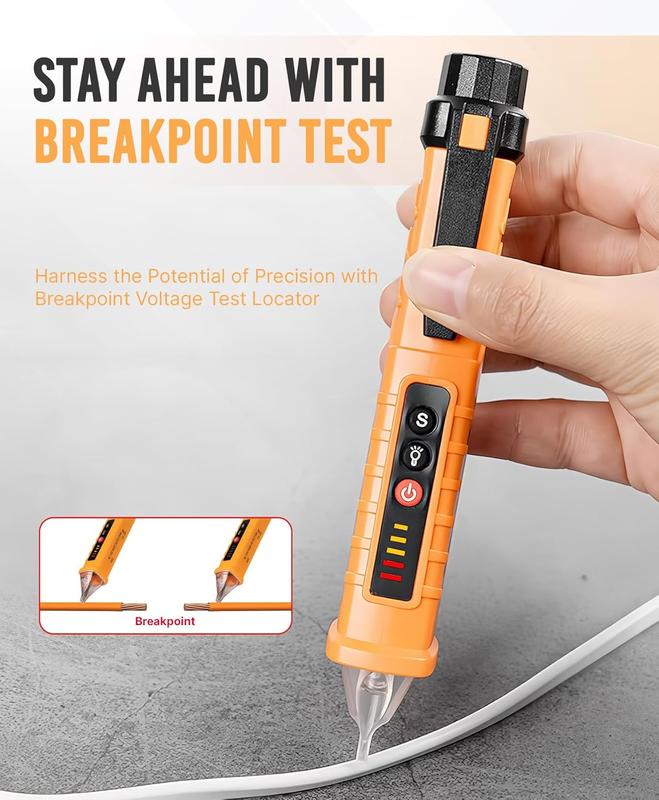 ULTRICS Voltage Tester, 12V-1000V Non-Contact AC Voltage Detector Pen, Adjustable Sensitivity Electric Tester with LED Flashlight, Live/Null Wire Judgment and Breakpoint Finder (Orange) 3