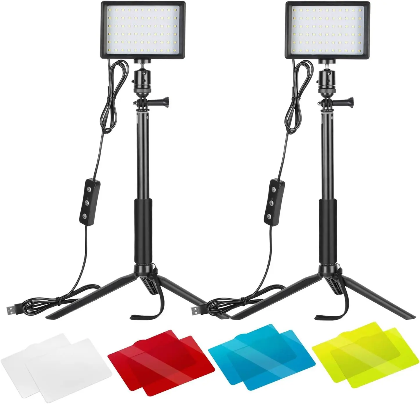 NEEWER 2 Pack Tabletop Dimmable 5600K USB LED Video Lighting with Color Filters and Tripod Stand
